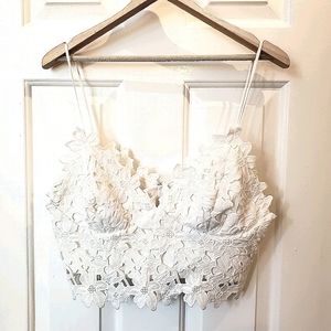 Bardot white lace spaghetti strap deep V crop top